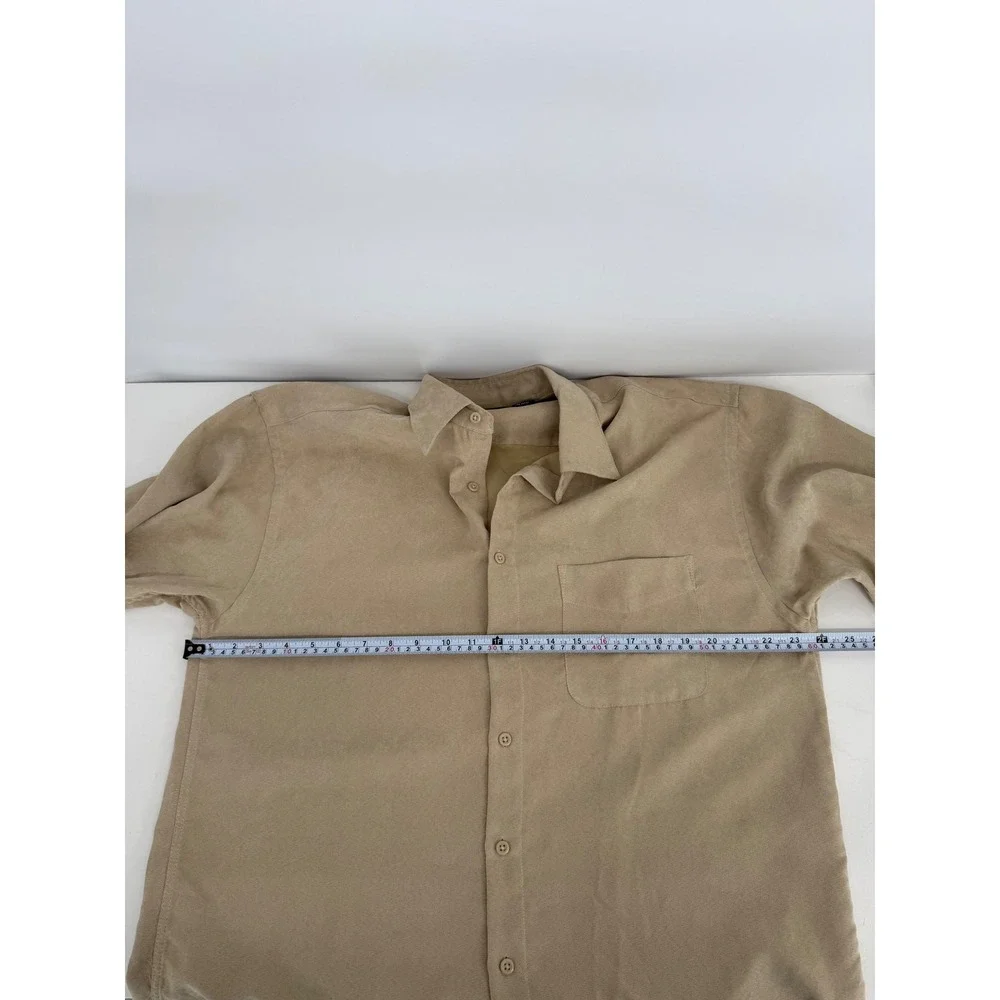Van Heusen Mens Tan Soft Suede Button Down Shirt Long Sleeve Sz M 15-15.5